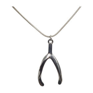 Large Wishbone Pendant Necklace on Snake Chain Minimalist Lucky Charm Jewelry
